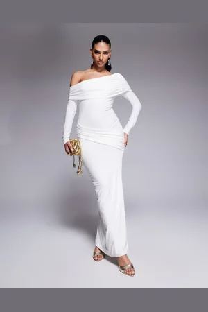 Missyempire Missy Empire - tætsiddende bodycon-maxikjole med asymmetrisk skulder med foldet design og draperede detaljer i dobbelt formgivende design
