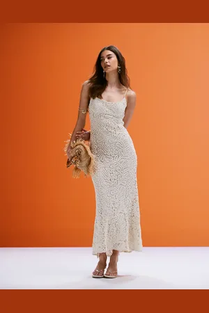 Bardot Hæklet beige maxikjole-Neutral