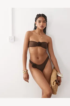 Miss Selfridge Chokoladebrun bandeau-bikinitop med pyntebuket-Sort
