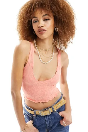 Free People Cropped camitop i brændt koralfarve med bølgekant-Lyserød
