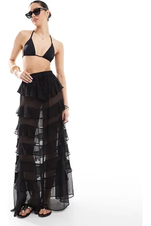Miss Selfridge Strand-nederdel i chiffon i maxilængde med niveauinddeling og flæser