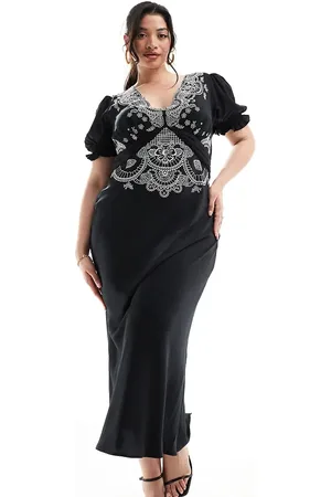 ASOS ASOS DESIGN Curve - broderet tea-midikjole i satin