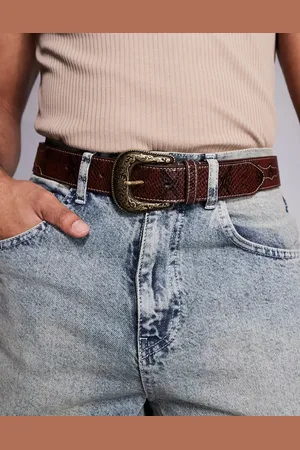 ASOS Brunt western-cowboybælte med slangeskindsmønster og kontrasterende syninger i imiteret læder