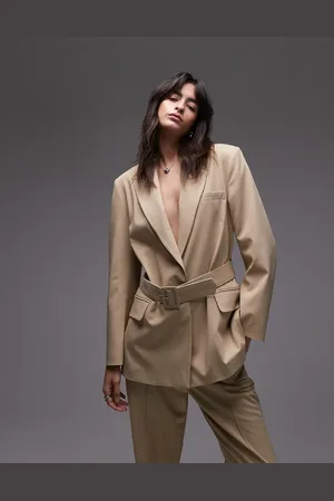 ASOS Lys kamelbrun blazer med bælte og oversized pasform-Neutral