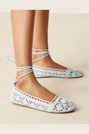 ASOS Larissa - Lyseblå hæklede ballerinaer med bindebånd om anklen