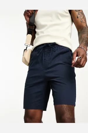 Only & Sons Marineblå shorts i hørblanding med bindetalje