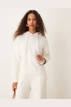 ASOS Hættetrøje i fluffy strik - Del af sæt-Hvid