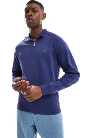 Farah Jim - Mellemblå sweatshirt med kvart lynlås