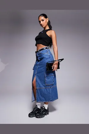 Hugo Blue Mellemblå denim-maxinederdel med cargodetaljer