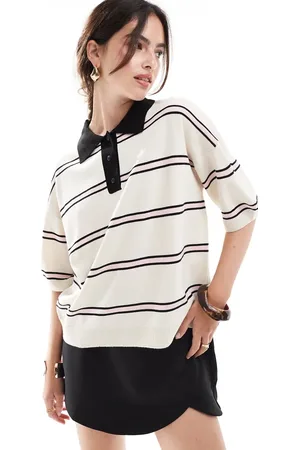 ASOS Oversized poloskjorte i cremefarvet strik med striber-Multifarvet