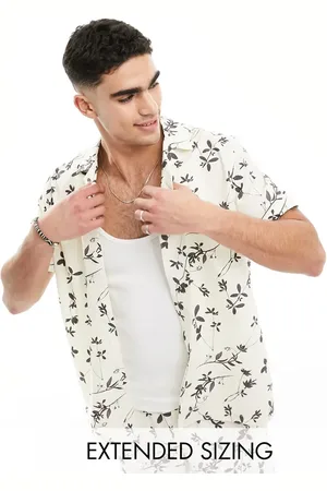ASOS Afslappet skjorte med reverskrave og blomstermønster i hvidt bæk-og-bølge-stof - Del af sæt