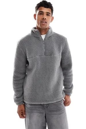 Brave Soul Koksgrå oversized sweatshirt med halv lynlås i imiteret lammeskind