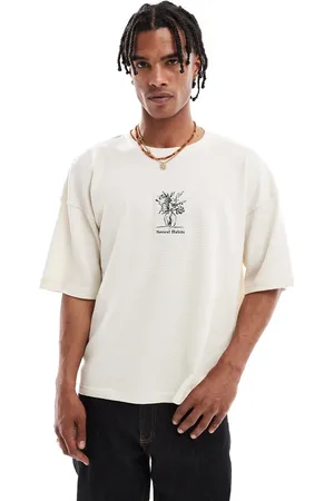 Pull&Bear T-shirt med tekstur og grafik med blomstervase