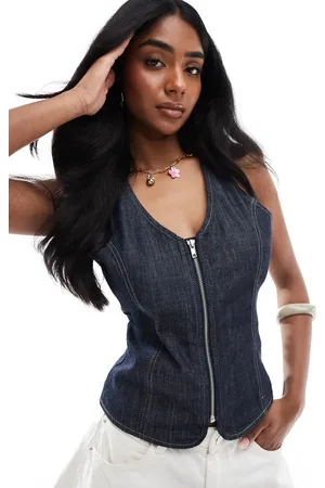 Pull&Bear Mørkeblå halterneck-top i skyllet denim