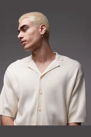 Topman Strikket polo med reverskrave-Neutral