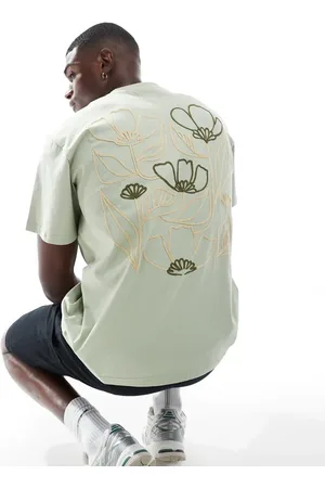 Pull&Bear Salviegrøn T-shirt med blomstergrafik på ryggen