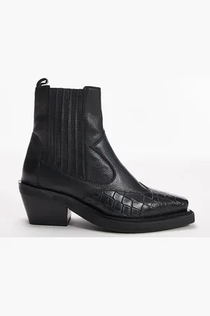 Topshop Wide Fit - Miffy - Sorte western-ankelstøvler i læder