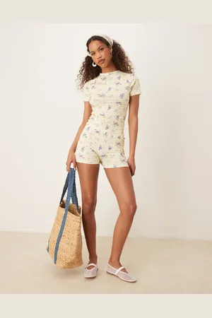 ASOS Lysegule mikroshorts med print - Del af sæt-Multifarvet