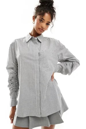ASOS Oversized skjorte med rynkede ærmer og sort/hvide striber-Multifarvet