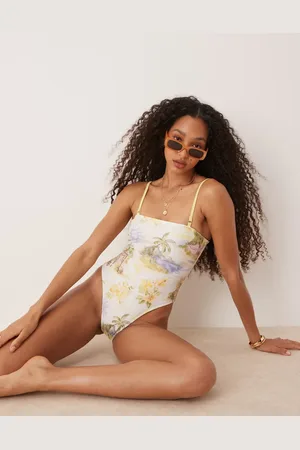 ASOS Sunny - Gul badedragt med aftagelige stropper og tropisk print-Multifarvet