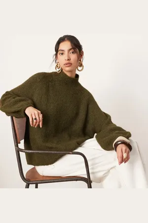 ASOS Oversized og kakifarvet striktrøje med høj hals-Brun