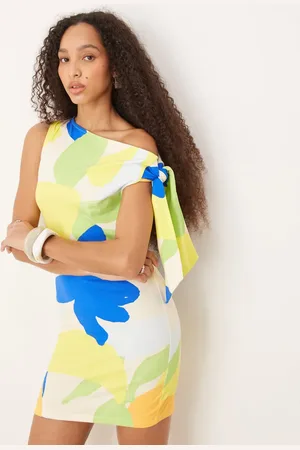 ASOS Oneshoulder-minikjole med bindeknude og -Multifarvet