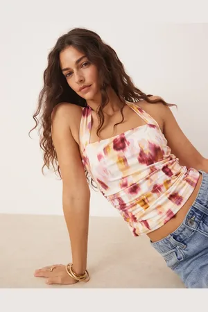 Abercrombie & Fitch Pink ærmeløs top med firkantet hals og blomstermønster-Blå