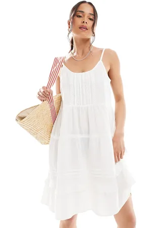 VERO MODA Hvid cami-minikjole med flæser