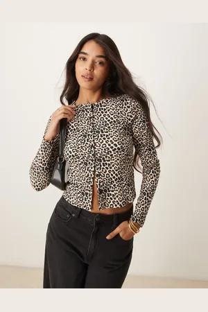 New Look Cardigan med rund hals og leopardprint
