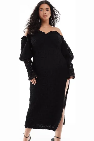 ASOS Curve - hæklet bardot-midikjole med sløjfe bagpå