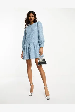 Never Fully Dressed Smock-minikjole i denim-jacquard med udsmykninger-Sølv