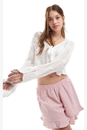 Miss Selfridge Cremefarvet og hæklet cardigan med bindebånd foran-Hvid