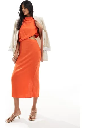 ASOS Ærmeløs midikjole med udskæring ved taljen og hørlook i
