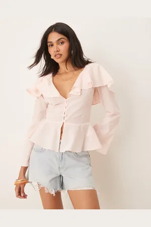 ASOS Lyserød præriebluse med flæser i halsudskæringen