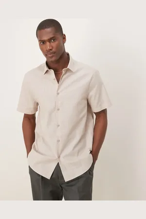 ASOS Formel skjorte i hørblanding med regular fit-pasform-Neutral