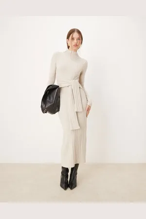 ASOS Chunky maxikjole med slå-om-snit i taljen i vamset ribstrik-Hvid