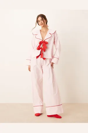 ASOS Lyserøde pyjamasbukser med brede ben - Del af sæt