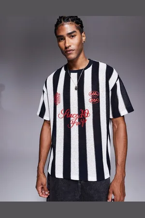 ASOS Oversized hæklet T-shirt med grafisk sportsprint og sorte/hvide striber
