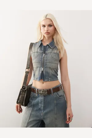 COLLUSION Iconic - Habitvest i denim i vintage-vask - Del af sæt-Blå