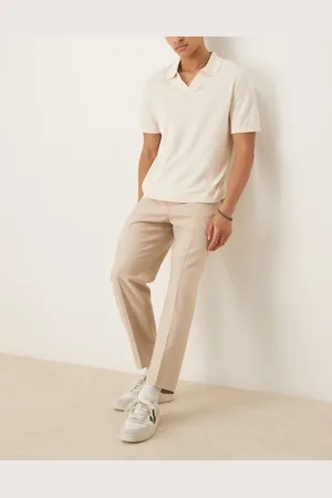 ASOS Afslappede elegante oversized bukser i børstet stof med indsnævrede ben og læg foran-Neutral