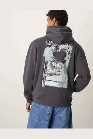 ASOS Grå oversized hættetrøje med print på ryggen