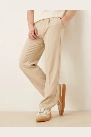 ASOS Elegante bukser med lige ben, plisseringer og mikrotekstur-Neutral