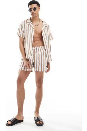 HUGO BOSS BOSS - Hvide badeshorts med beige striber - Del af sæt