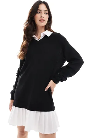 Threadbare Sweaterkjole med hvid skjortedetalje