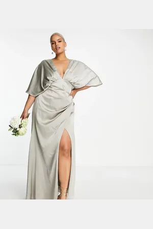 ASOS ASOS DESIGN Curve - Brudepiger - Salviegrøn maxikjole i satin med kimonoærmer og draperet nederdel