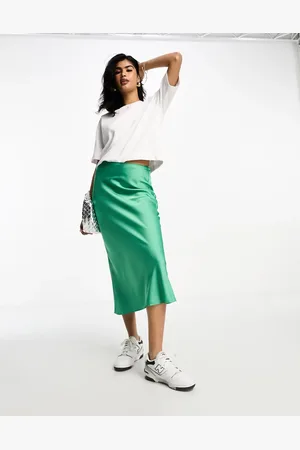 ASOS Smaragdgrøn midinederdel i satin