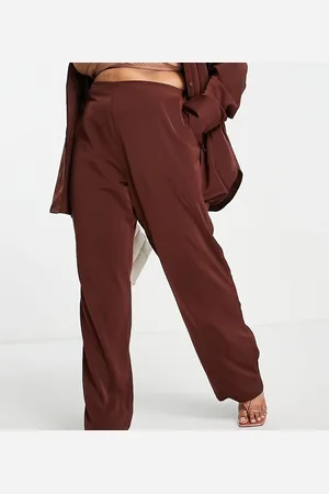 ASOS ASOS DESIGN Curve - Pull-on-bukser i chokoladefarvet satin - Del af sæt-Brun