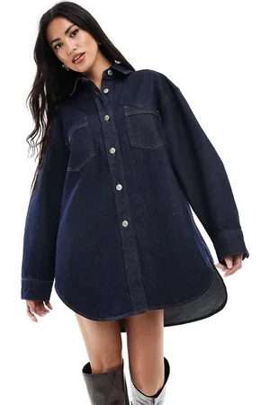 Miss Selfridge Oversized mørkeblå tunika i denim med knapper