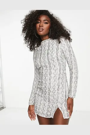 Miss Selfridge Premium - Sølvfarvet minikjole med lange ærmer og udsmykkede rebdetaljer
