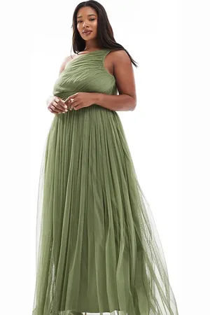 Lace & Beads Brudepiger - Olivengrøn oneshoulder-maxikjole